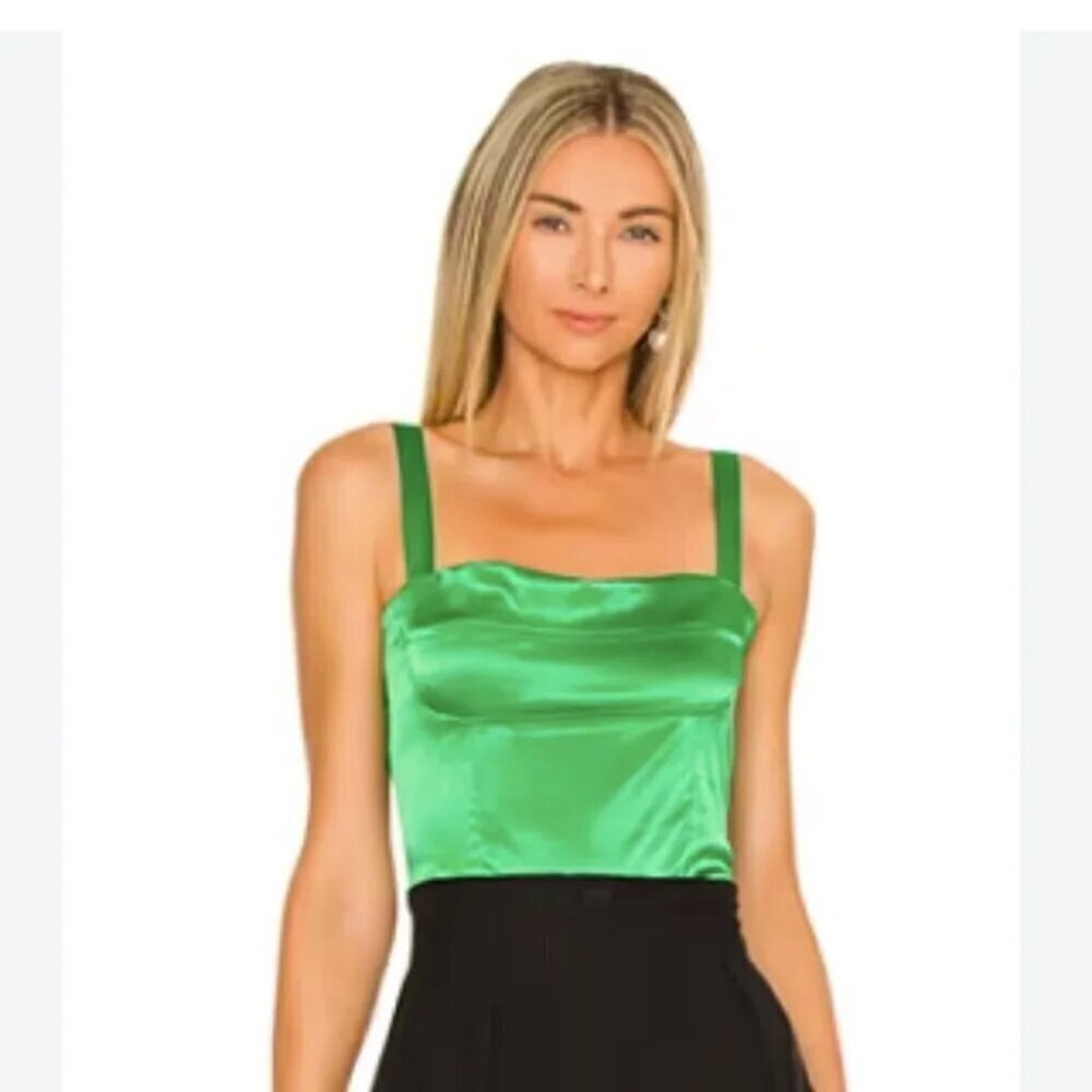 Superdown Tiana Satin Bustier Crop Top Green  Sz S